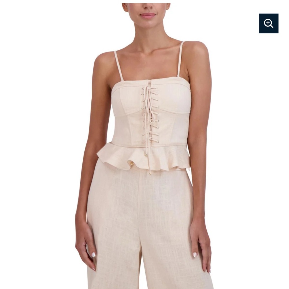 NWT BCBGMAXAZRIA WOMENS LINEN BLEND CORSET PEPLUM TOP SIZE‎ L